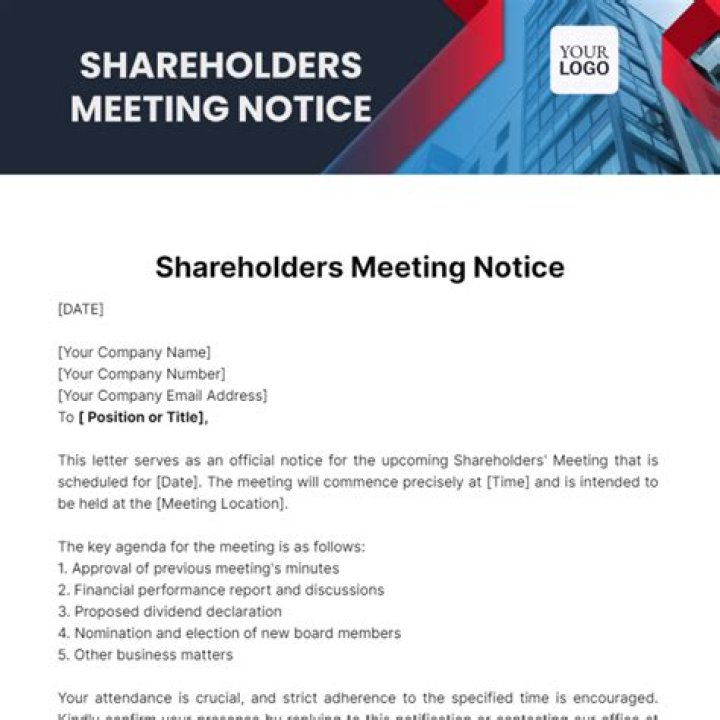 What information should be included in a notice of a shareholders meeting to shareholders?